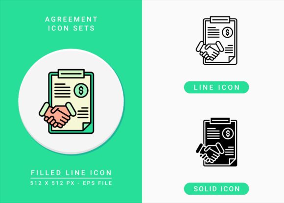 Agreement Icons Set: A Versatile Graphic Design Asset for Creative Projects
